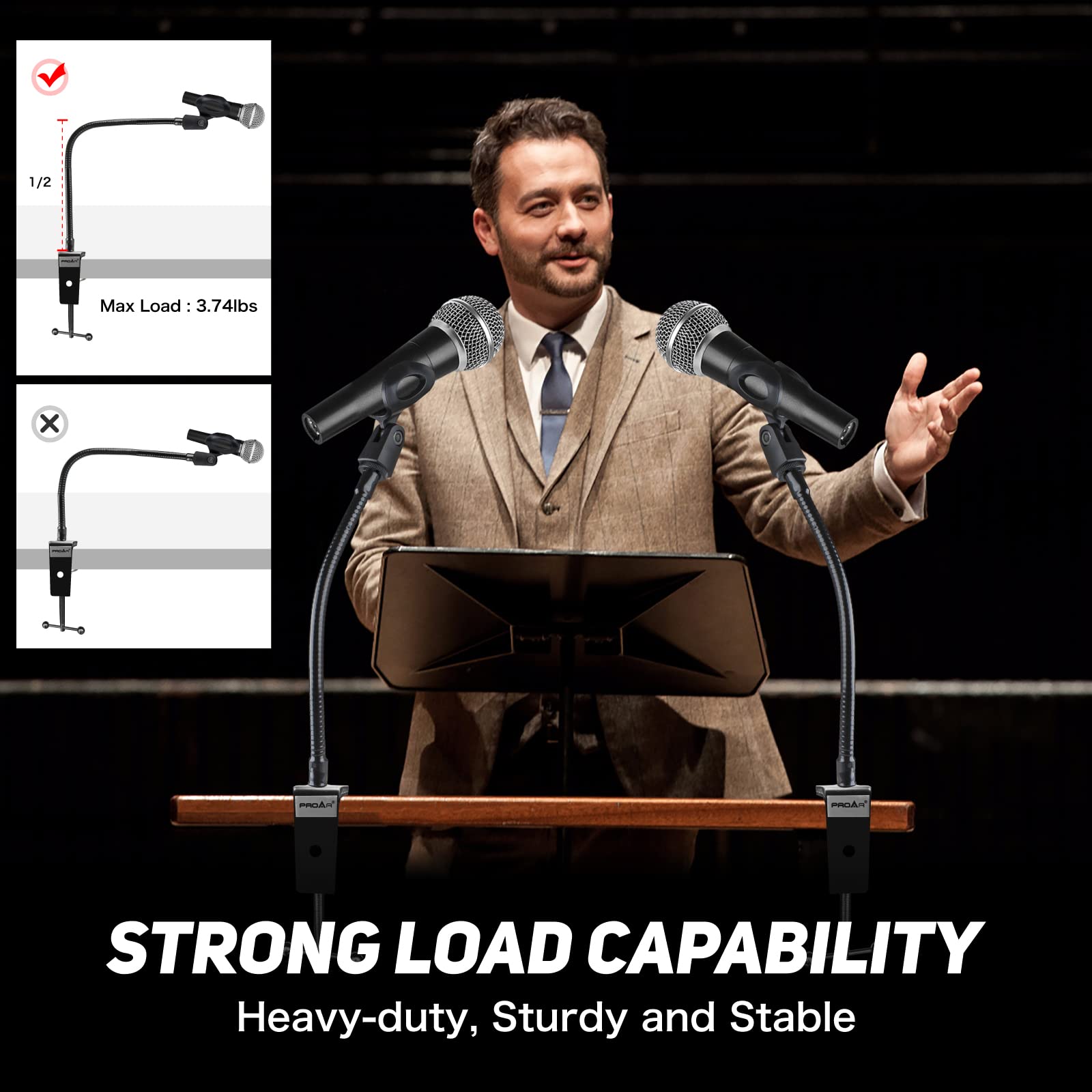 Desktop Mic Stand 13'' Flexible Gooseneck Microphone Stand Desk Universal Microphone/Phone Stand Holder with Heavy Duty Desk Cla